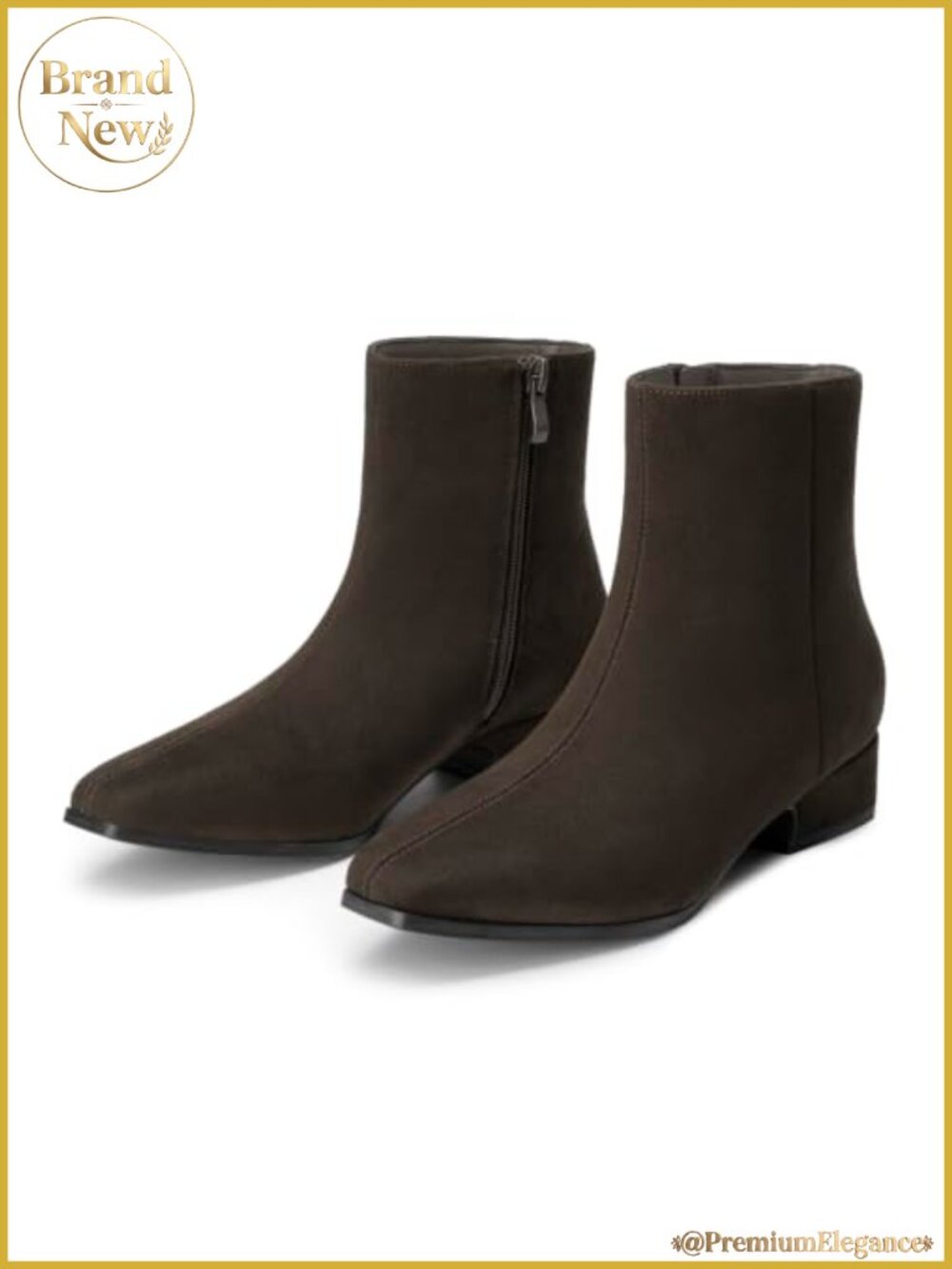 Square Toe Ankle Boots Chunky Low Heel Side Zipper Booties